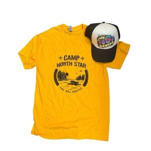 NEW! 1980's Bundle 2 Items Trucker Hat and Yellow Camp North Star Tshirt Size SM